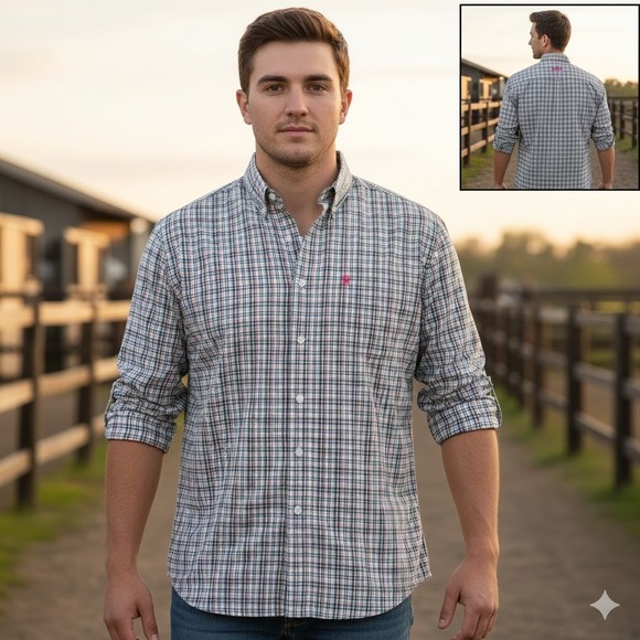 ARIAT PRO SERIES Mens Plaid Long Sleeve Button Up Shirt Red Green White XL TG - Picture 1 of 11